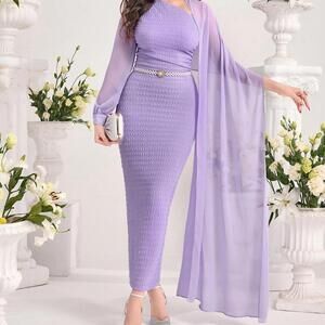 Lilac Purple Modely Solid Asymmetrical Neck Dress